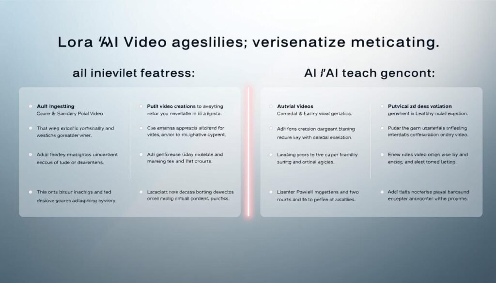 A comparative analysis of leading AI video generation tools, presented in a sleek, futuristic interface. A detailed side-by-side comparison showcases the key features and capabilities of each platform, rendered in a clean, minimalist style with muted tones. The layout is balanced and symmetrical, with crisp, high-resolution visuals that convey a sense of technological sophistication. Soft, directional lighting accentuates the various UI elements, creating depth and dimension. The overall mood is one of professionalism and authority, inviting the viewer to explore and assess the relative strengths of these innovative video creation solutions. A comparative analysis of leading AI video generation tools, presented in a sleek, futuristic interface. A detailed side-by-side comparison showcases the key features and capabilities of each platform, rendered in a clean, minimalist style with muted tones. The layout is balanced and symmetrical, with crisp, high-resolution visuals that convey a sense of technological sophistication. Soft, directional lighting accentuates the various UI elements, creating depth and dimension. The overall mood is one of professionalism and authority, inviting the viewer to explore and assess the relative strengths of these innovative video creation solutions.