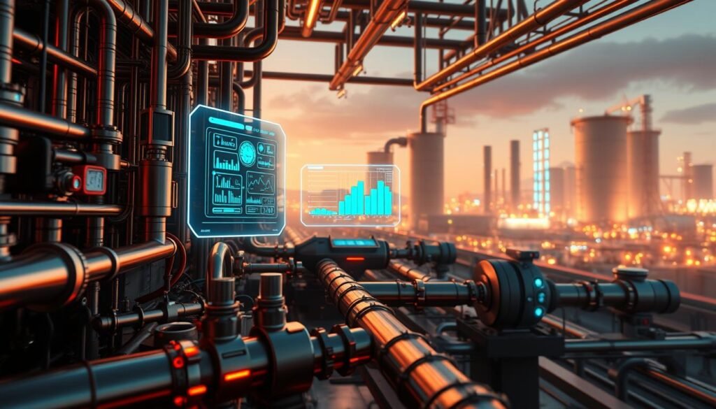 A high-tech data processing pipeline with sleek, metallic components and glowing neon accents. In the foreground, an intricate network of tubes, valves, and sensors, bathed in a warm, ambient light. In the middle ground, a central control module with a holographic display showcasing real-time data visualizations. The background features a futuristic, industrial landscape with towering silos and glowing power conduits, creating a sense of scale and depth. The overall scene conveys a balance of precision, dynamism, and advanced technology, perfectly suited to illustrate the "Designing the Complete RAG Pipeline" section. A high-tech data processing pipeline with sleek, metallic components and glowing neon accents. In the foreground, an intricate network of tubes, valves, and sensors, bathed in a warm, ambient light. In the middle ground, a central control module with a holographic display showcasing real-time data visualizations. The background features a futuristic, industrial landscape with towering silos and glowing power conduits, creating a sense of scale and depth. The overall scene conveys a balance of precision, dynamism, and advanced technology, perfectly suited to illustrate the "Designing the Complete RAG Pipeline" section.