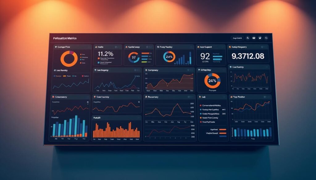 Intricate visualization of "RAG Chatbot Evaluation Metrics", showcased on a sleek, modern dashboard. In the foreground, an array of dynamic graphs and charts, meticulously displaying key performance indicators such as conversational flow, user engagement, and response accuracy. The middle ground features a minimalist user interface, with clean typography and intuitive controls, allowing for seamless monitoring and analysis. In the background, a subtle gradient backdrop adds depth and sophistication, complementing the overall aesthetic. Warm, directional lighting casts gentle shadows, enhancing the sense of depth and dimensionality. The composition is balanced, with a harmonious blend of data visualization and user interface elements, creating a visually striking and informative representation of chatbot evaluation metrics. Intricate visualization of "RAG Chatbot Evaluation Metrics", showcased on a sleek, modern dashboard. In the foreground, an array of dynamic graphs and charts, meticulously displaying key performance indicators such as conversational flow, user engagement, and response accuracy. The middle ground features a minimalist user interface, with clean typography and intuitive controls, allowing for seamless monitoring and analysis. In the background, a subtle gradient backdrop adds depth and sophistication, complementing the overall aesthetic. Warm, directional lighting casts gentle shadows, enhancing the sense of depth and dimensionality. The composition is balanced, with a harmonious blend of data visualization and user interface elements, creating a visually striking and informative representation of chatbot evaluation metrics.