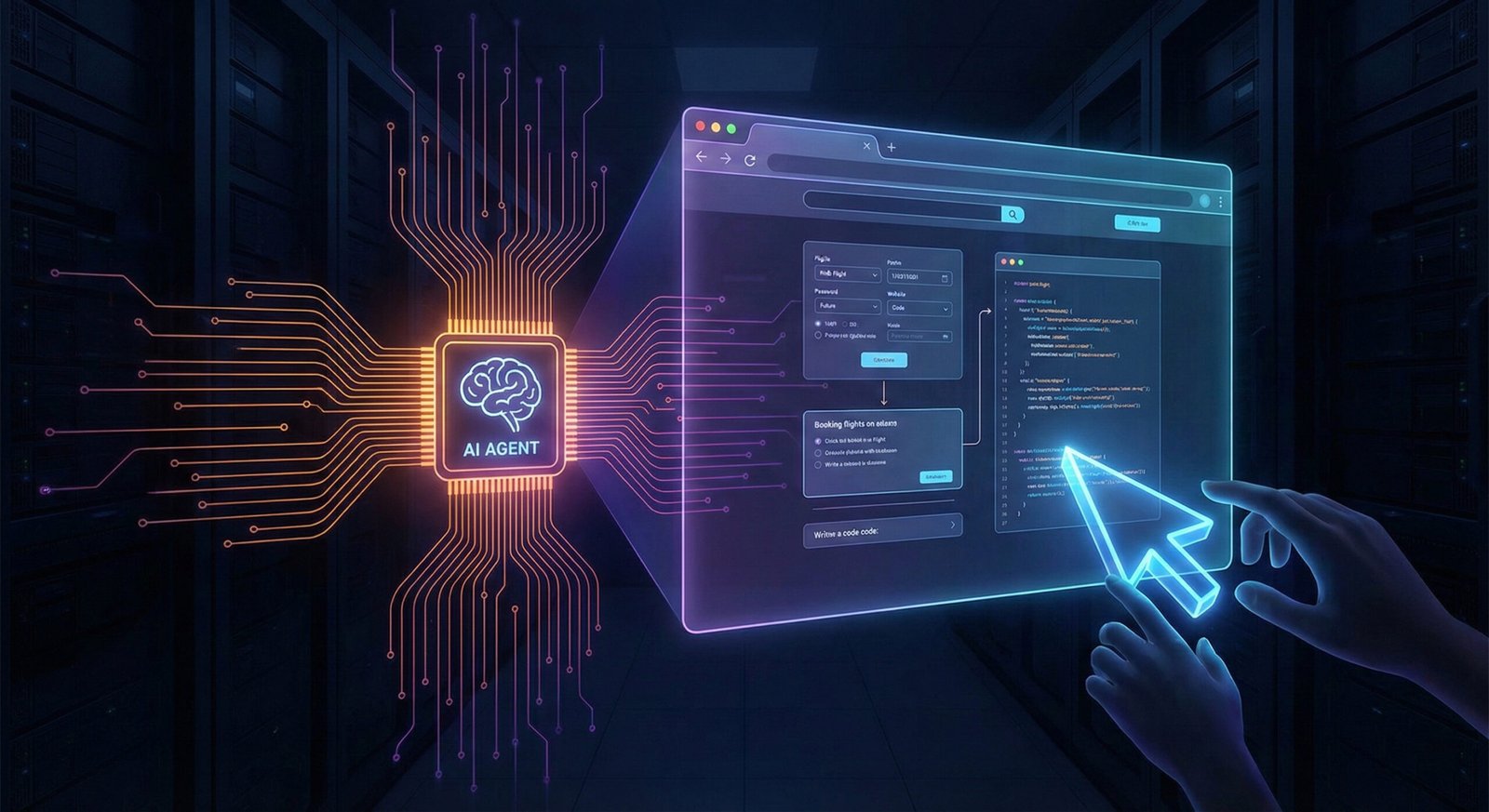 Concept art of the OpenAI Operator Agent taking over a web browser window
