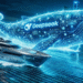 Futuristic illustration of a digital whale representing DeepSeek V3.2 overtaking a robotic ship labeled GPT-5, symbolizing open source AI beating proprietary models.