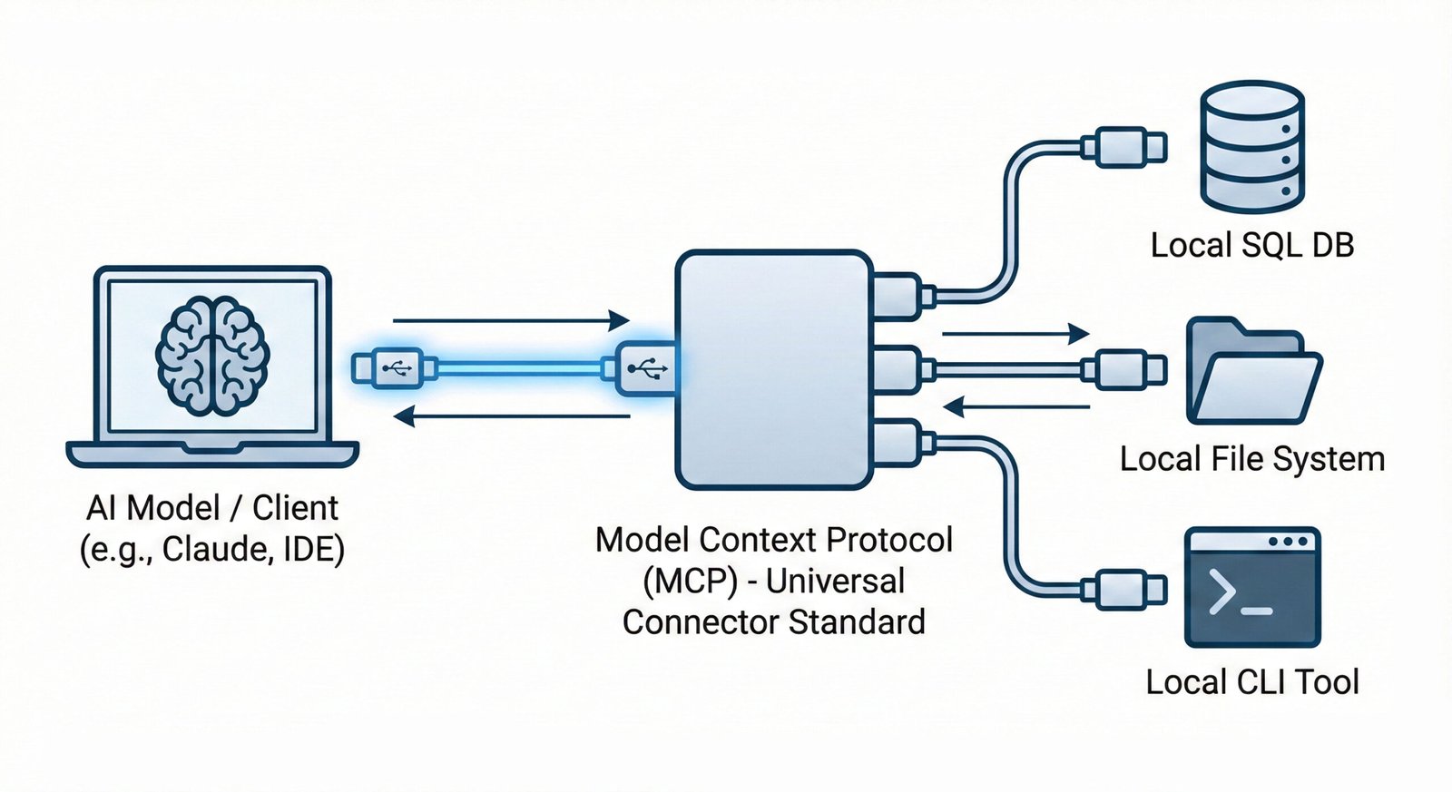 Model Context Protocol architecture diagram connecting AI to local data