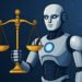 Illustration of an AI robot holding justice scales, symbolising the Perplexity AI lawsuit and legal challenges around AI copyright